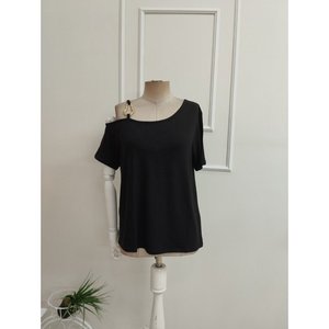 Women'<b>s</b> Short-Sleeved, One-Shoulder Viscose <b>Blouse</b> with Buckle Detail, 36530 - Black - Product Image 4