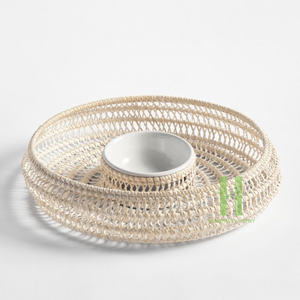 Plateau rond blanc de lavage de l'usine artisanale HNH Plateau de service en rotin carré personnalisable pour les aliments Plateau en osier tissé OEM - Product Image 2