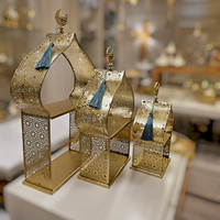 Neu Eingetroffen Kleine Tragbare Handgefertigte Langlebige Tischdekoration Minar-Form Wiederverwendbare Metall-Moschee-Design Eid Ramadan Dekoration