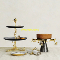 Support à gâteau de luxe en or argenté à 2 niveaux plateau à dessert en métal avec motif de fleurs pour la fête de mariage maison hôtel présentoir à cupcakes