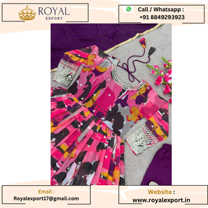 ใหม่พิมพ์ลายดอกไม้สวยงามพร้อมงานลําดับคอลเลกชันชุด Georgette Anarakali โดยรอยัลส่งออก - Product Image 4