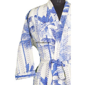 Wholesale 100% Cotton Kantha Floral Long Jacket Hand-Stitched V-Neck Drawstring Closure Soft Breathable Quick Dry <b>Warm</b> Coat Robe - Product Image 5