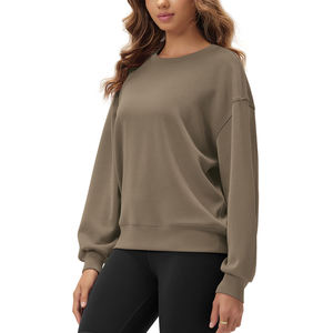 Pull en maille surdimensionné pour femmes avec doublure en polaire, manches longues, épaules tombantes, col rond, sweat-shirt pour femmes - Product Image 6