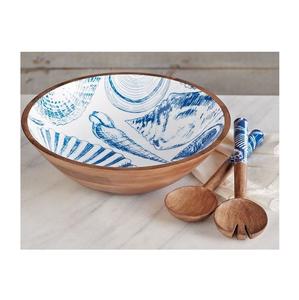 Ensaladera de madera hecha a mano con estampado de esmalte de alta calidad con utensilios, cuenco de vajilla ecológico y elegante para ensaladas y frutas - Product Image 6