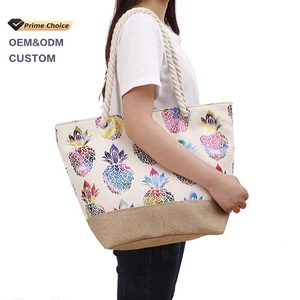 Bolso de mano de algodón plegable de gran capacidad, bolso de compras con cremallera para mujer, bolsos de lona de playa con logotipo para viajes, gimnasio, exterior, senderismo - Product Image 1