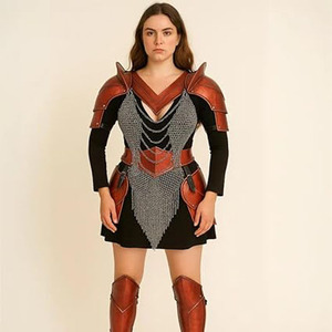 Thời Trung Cổ tưởng tượng chiến binh áo giáp trang phục, Trang Phục Hiệp sĩ của phụ nữ, da handmade và chainmail thiết kế cho Phục Hưng công bằng - Product Image 2