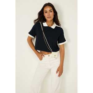 Camiseta Corta de Cuello Alto para Mujer, Ajustada, 100% Algodón con Spandex, Casual, con Estampado Floral y de Lunares, Transpirable, Tallas XS-XL - Product Image 1