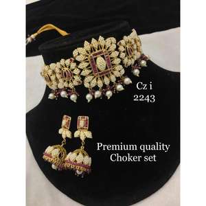 Antique Gold Plated Kundan Moissanite <b>Bridal</b> <b>Jewelry</b> <b>Set</b> with American Diamond Detailing for Traditional Weddings from India - Product Image 4