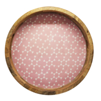 Plateau à collation rond en bois avec 5 compartiments Plateau de service décoratif en bois de manguier avec base imprimée pour fruits secs Snacks Bonbons