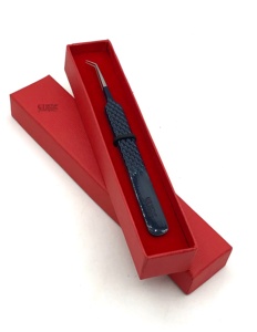 Pince à épiler pour extensions de cils en acier inoxydable de haute qualité, 45 degrés, revêtement en poudre Midnight, pointe lisse 10 mm, nouveau style, poignée diamant - Product Image 6