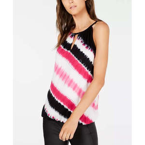 INC International Concepts Top da donna con scollo all'americana tie-dye nero taglia Large-Knit Tops - Product Image 1