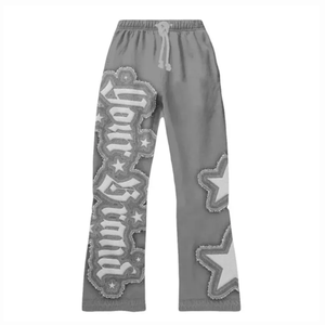Custom OEM Factory Wholesale 2024 Trending Mens Streetwear Jogger <b>Set</b> - Distressed Patchwork & <b>Embroidery</b> Design - Product Image 3