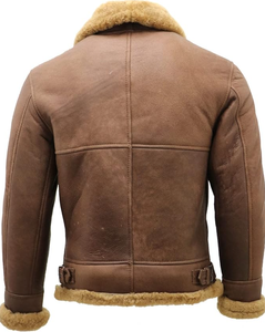 Veste pilote d'hiver pour homme grande taille en cuir surdimensionné aviateur col en fourrure de mouton Bomber fermeture à glissière doublure respirante mince - Product Image 6