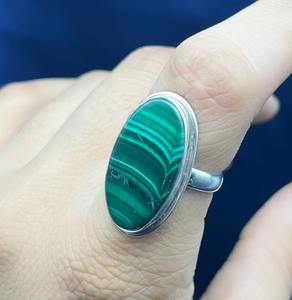 Bague en malachite en argent sterling 925 de style bohème avec alliance en pierre verte avec diamant décontracté - Product Image 3