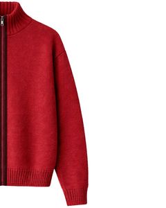 Veste en tricot côtelé zippée pour homme, rouge foncé, col montant, cardigan d'hiver, fermeture éclair intégrale, fournisseur d'usine en gros OEM - Product Image 3