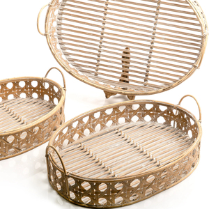 Decorative <b>Oval</b> Rattan Serving Tray With Elegant Trendy Pattern Perfect For Drinks Snacks <b>Coffee</b> <b>Table</b> Decor - Product Image 2