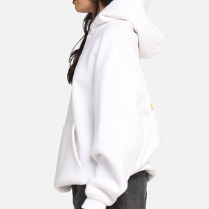 เสื้อมีฮู้ดโอเวอร์ไซส์สำหรับสตรีผ้าฝ้ายขนแกะมีฮู้ดสำหรับสตรีสีขาวล้วนพิมพ์โลโก้ได้ตามต้องการ - Product Image 6