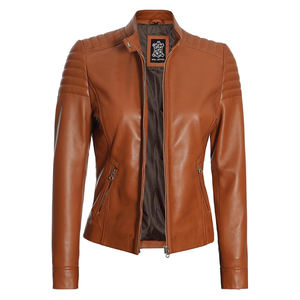 TESSUTO Women's Quilted Genuine Leather Motorcycle Jacket-Trendy Vintage Style <b>Waterproof</b> Breathable Eco-Friendly Nylon Lining - Product Image 1