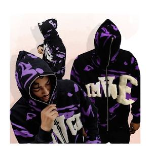 Venta al por mayor Venta caliente Streetwear All Over Printing Puff Print Full Face Zip Up Hoodie Hombres Custom Full Zip Hoodie - Product Image 1