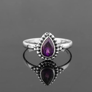 Bague en améthyste naturelle faite à la main en argent sterling massif 925 couleur bleue forme de poire en argent 925 estampillé fait à la main bague en argent - Product Image 5