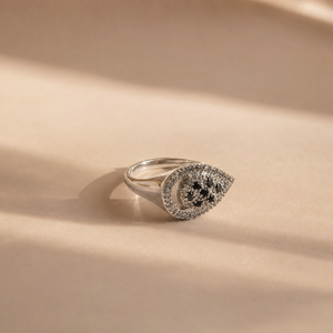 Classic <b>Black</b> <b>Onyx</b> Evil Eye <b>Ring</b> with Diamond Bezel Setting - Product Image 3