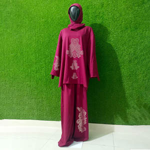 Maillot de bain musulman entièrement recouvert Hijab Robe de bain à manches courtes Pantalon long Motif solide Service OEM Maillot de bain musulman - Product Image 4