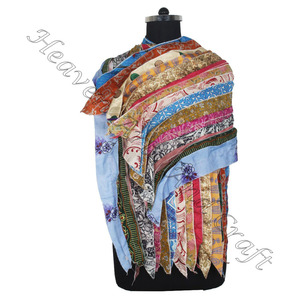 Vieux Vintage Sari Soie 15 Bandes Travail Foulards/Étoles Boutique En Ligne Recyclé En Gros Fabricant De Inde Sari Patches Revers - Product Image 5