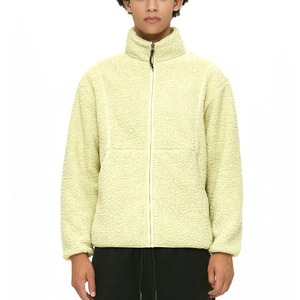 Custom Winter Sherpa <b>Jacket</b> for <b>Men</b> Solid Color Stand Collar Zipper Long Sleeve Oversize <b>Men</b> Sherpa Fleece <b>Jacket</b> - Product Image 1