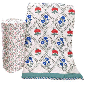 Couette à fleurs 100% coton imprimé bloc à main écologique avec taies d'oreiller Ensemble de couette en coton Jaipur artisanal - Product Image 1