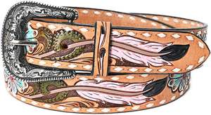 Cinturones de cintura de cuero genuino unisex recién llegados hechos a mano y pintados a mano diseño floral aleación para hebilla ESTILO OCCIDENTAL - Product Image 4