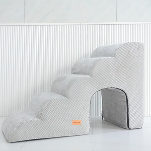 [AllmioPet] Escalera para Mascotas 3 en 1 con Diseño de Cueva, 5 Peldaños, Color Gris AMP C5 GR, Mueble para Perros, Gatos, Cachorros, Gatitos y Mascotas Mayores para Interiores - Product Image 1