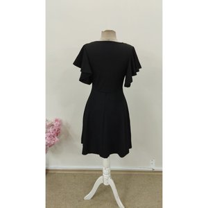 Robe courte en crêpe à col rond et manches courtes pour femme, 30884 - Noir - Product Image 6