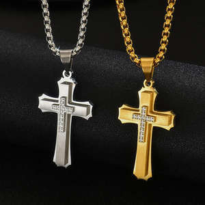 Collar con Colgante de Cruz de Doble Capa de Plata de Ley, Estilo Punk Hip-Hop para Hombre, con Diamante Cultivado en Laboratorio - Product Image 5