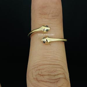 Anillo abierto antiguo de serpiente doble de oro sólido de 14 quilates, anillo de oro de doble cabeza de serpiente, anillo de serpiente de doble cabeza vintage, anillo de serpiente de diamante - Product Image 1