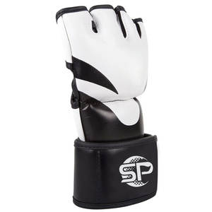 Gants MMA en cuir imprimé personnalisé pour hommes adultes, gants MMA professionnels de couleur noir et blanc - Product Image 4