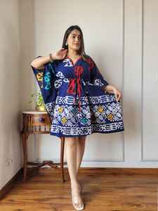 Robe Kaftan florale légère sur mesure-Style Boho court avec cordon de serrage à la taille convient aux clients et revendeurs de boutique - Product Image 5