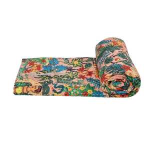 Manta Kantha hecha a mano, colcha acolchada de algodón orgánico, Reversible, Vintage, de gran tamaño, Gudari antiguo - Product Image 1