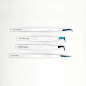 Best seller 90 grados L bota Pinzas de extensión de pestañas punta azul recubierta de pintura y mango blanco Pinzas de pestañas de acero agarre perfecto - Product Image 2