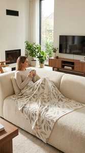 OEM Knitted Jacquard <b>Throw</b> Blanket Manufacturer Custom Organic Cotton TV <b>Throw</b> with Floral & Geometric Patterns - Product Image 2