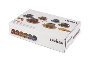 Durable Porcelain Set 6-pcs Espresso Coffe Cups with Saucers 10 cl (3.4 fl oz) Multicolor Ethnic Modern Design Puebla Excelsa - Product Image 5