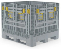 Bac de rangement pliable empilable perforé en PP gris, caisse d'expédition industrielle verrouillable