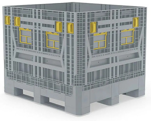 Gray PP Perforated Collapsible Stackable Folding <b>Storage</b> <b>Bin</b> Lockable Industrial Shipping Crate - Product Image 3