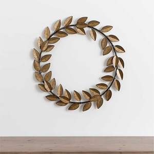 Guirlande murale en métal de luxe en gros, sculpture murale florale en fer durable avec finition dorée, ornement mural en feuille de métal 3D - Product Image 1