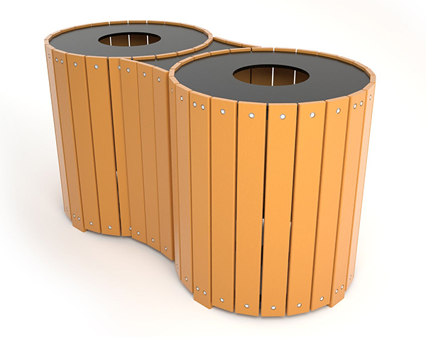 WPC Wood Recycled Dual Receptacles High Volume Trash Can Eco-friendly Round Dustbin