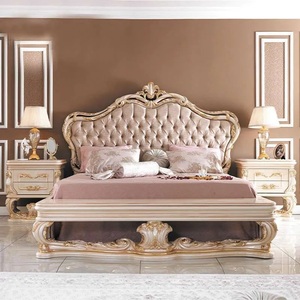 Ensemble de meubles de chambre à coucher King Queen de couleur blanche ensemble de chambre à coucher artisanal en bois King Size abordable lit sculpté à la main en gros - Product Image 2