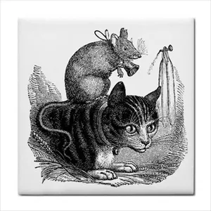 Vintage negro blanco arte estilo gato rata cerámica decorativa artesanía azulejo pared murales Backsplash azulejo decorativo - Product Image 1