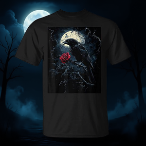 T-Shirt Gotica Spaventosa con Corvo Nero e Luna Rosa, Stile Gotico per Uomo e Donna, Accessorio Promozionale per Costume di Halloween - Product Image 3