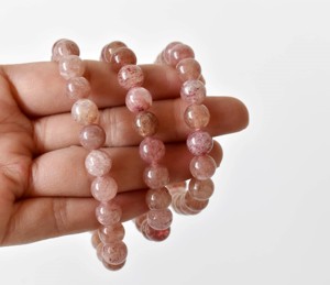 Wholesale Semi Precious Healing Strawberry Quartz Pink Color 8mm Round <b>Beaded</b> <b>Bracelet</b> for Meditation Jewelry - Product Image 4