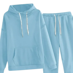 Conjunto Deportivo Informal de Invierno para Mujer, Sudadera con Capucha Azul Claro y Pantalones Jogger, Venta al Por Mayor, Fabricante OEM - Product Image 3