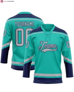 OEM personalizado Aqua blanco-negro hockey encaje Jersey personalizado hockey sobre hielo desgaste traje de hockey sobre hielo para el equipo - Product Image 4